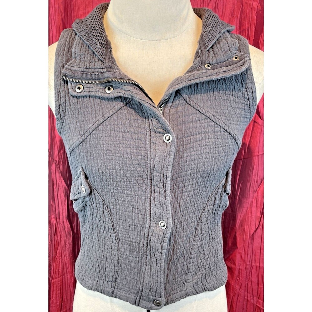 Womens Monoremo Knitted Gray Hooded Full Zip Sweater Vest sz Lg